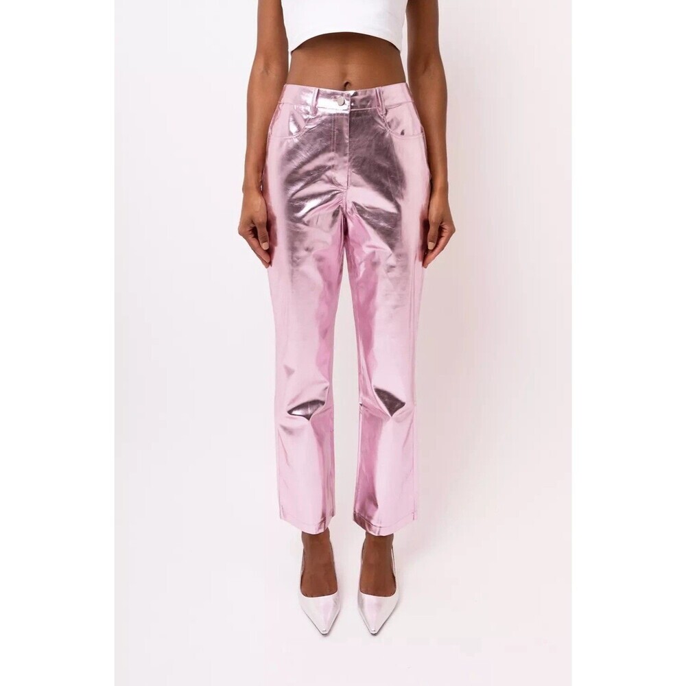 AMYLYNN Rose Gold Metallic Faux Leather Straight Leg Dress Pants Small